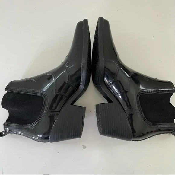 Sam Edelman Pointed Toe Western Bootie Rubber Rain Boot Size 6 Black - Picture 6 of 9